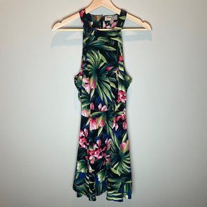 High Neck Tropical Floral Skater Dress- Triple Five Soul
